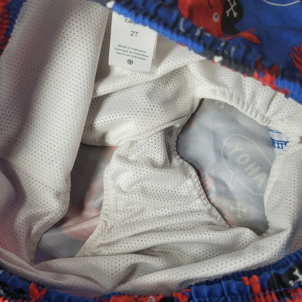 Carter's Toddler Boy Size 2T Blue Red AHOY MATEY Pirate Crab Swim Trunks NWOT